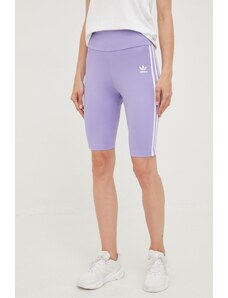 Kraťasy adidas Originals dámské, fialová barva, s aplikací, high waist, HE0408-LPURPL