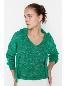 Trendyol zelený pletený svetr s kapucí