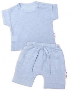 Baby Nellys 2-dílná mušelínová soupravička, tričko + kraťasky BOY, světle modrá Velikost koj oblečení: 56 (1-2m)