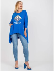 Fashionhunters Tmavě modrá bavlněná halenka větší velikosti s kapsami
