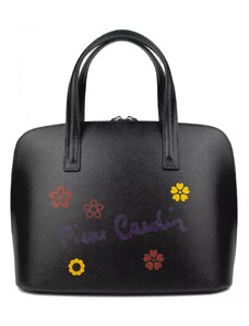 PIERRE CARDIN Francouzská kožená kabelka Chantal Medium Černá