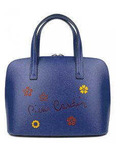 PIERRE CARDIN Francouzská kožená kabelka Chantal Medium Tmavě modrá
