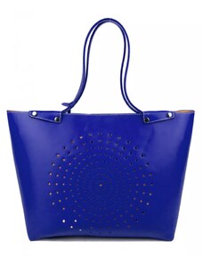 PIERRE CARDIN Francouzská kožená shopper kabelka Capraia Zářivě modrá