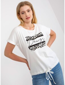 Fashionhunters Bílé bavlněné tričko větší velikosti s kulatým výstřihem