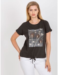 Fashionhunters Bavlněné khaki tričko větší velikosti s potiskem