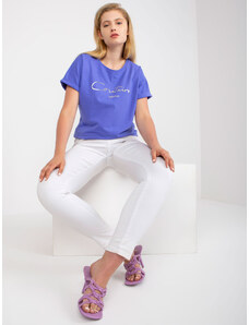 Fashionhunters Fialové bavlněné tričko plus size velikosti s krátkým rukávem