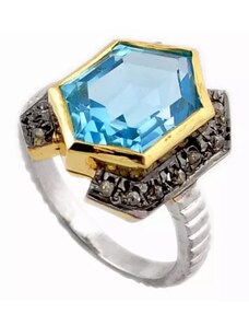 AutorskeSperky.com - Stříbrný prsten s topazem a diamanty 0.50 kt - S3099