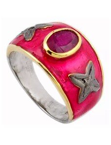 AutorskeSperky.com - Stříbrný prsten s rubínem a diamanty 0.04 kt - S3114