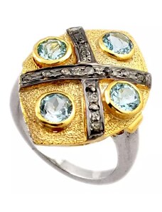 AutorskeSperky.com - Stříbrný prsten s topazem a diamanty 0.32 kt - S3115
