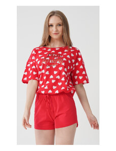 Vienetta Dámské pyžamo šortky Mon amour, barva červená, 100% bavlna