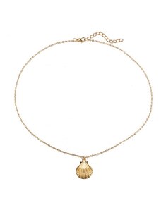 Elegantní dlouhý náhrdelník z obecného kovu, mušlový design, zlatý
