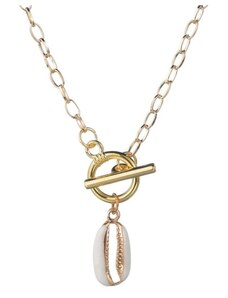 Dlouhý náhrdelník z mušlí N719, zlatá barva, vyrobený z obecného kovu