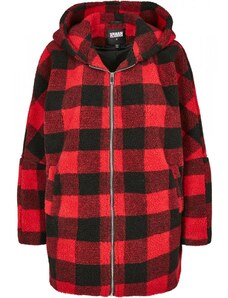 URBAN CLASSICS Ladies Hooded Oversized Check Sherpa Jacket - firered/blk