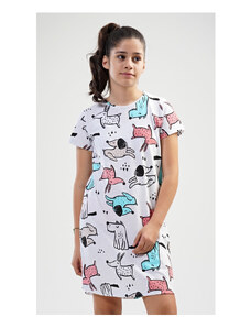Vienetta Secret Dětská noční košile s krátkým rukávem Dogs, barva světle šedá, 70% bavlna 30% polyester