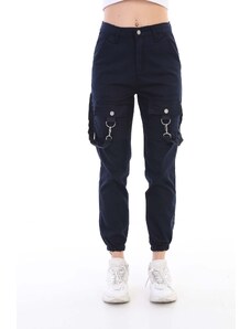 BİKELİFE Navy Blue Ring Detail Gabardine Fabric Cargo Pants.