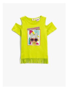 Koton Lol Printed T-Shirt with Tassels Licensed Window Detail Cotton.