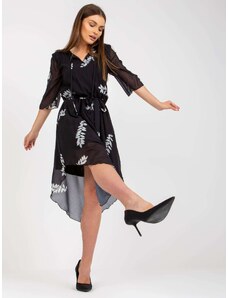 Fashionhunters Černé asymetrické šaty s potiskem Yarela a vázáním