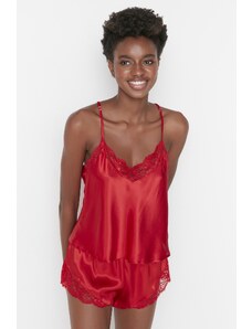 Trendyol Red Lace Detailed Satin Woven Pajamas Set