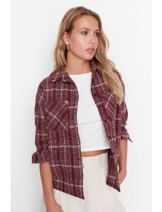 Trendyol Burgundy Double Pocket Woven Tweed Shirt