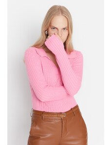 Trendyol růžový pletený svetr s výstřihem