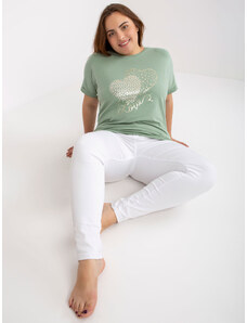 Fashionhunters Dámské tričko z pistáciové bavlny s velkým potiskem