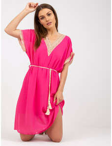 Fashionhunters Růžové šaty jedné velikosti se zapleteným páskem
