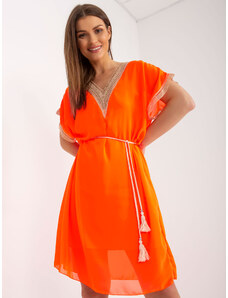 Fashionhunters Fluo oranžové vzdušné letní šaty jedné velikosti