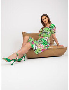 Fashionhunters Zelené, vzorované španělské šaty s krátkým rukávem