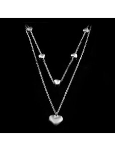 Dvojitý ocelový náhrdelník posázený srdíčky | DG Šperky