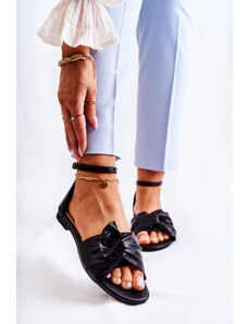 Basic Čierne kožené sandále s mašľovou ozdobou