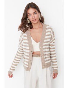 Trendyol Camel Měkký texturovaný pruhovaný pletený svetr