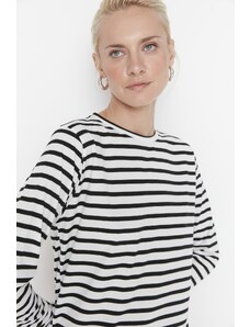 Trendyol White Striped Basic Knitted T-shirt