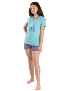 Betty Mode (ušito v ČR) Dívčí letní pyžamo Betty Mode světle modré Eifelovka