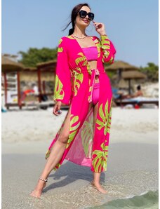 Webmoda Dámské dlouhé exkluzivní kimono s páskem - růžové