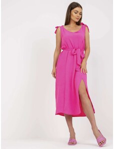 Fashionhunters Růžové midi šaty s rozparkem RUE PARIS