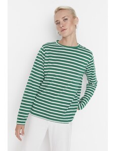 Trendyol Green Striped Regular/Regular Fit Basic Crew Neck Knitted T-Shirt