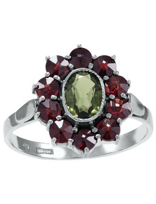 Stříbrný prsten s Vltavínem a Granátem Planet Shop
