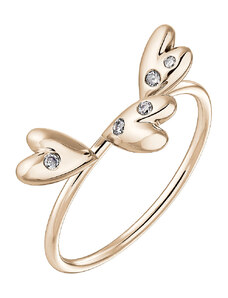 Tiami Prsten z růžového zlata s diamanty Cute Heart Triple