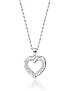 GRACE Silver Jewellery Stříbrný náhrdelník se zirkony DVOJITÉ SRDCE - stříbro 925/1000,srdce