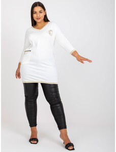 Fashionhunters Bílá bavlněná tunika větší velikosti s výstřihem do V