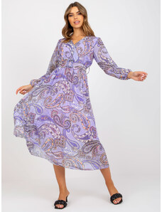 ITALY MODA Světle fialové vzorované šaty s opaskem a plisovanou sukní --violet Fialová