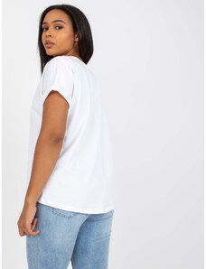 Fashionhunters Bílé tričko plus velikosti s kulatým výstřihem