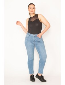 Şans Women's Large Size Blue 5 Pocket Lycra Slim Fit Jean Pants
