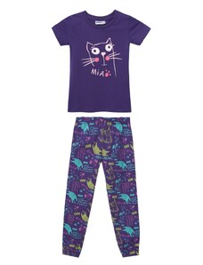 Winkiki Kids Wear Dívčí pyžamo - krátký rukáv, dlouhé kalhoty Cool Cat - fialová