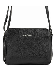 Třípřihrádková černá kožená crossbody kabelka Pierre Cardin