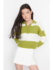 Trendyol zelený měkký texturovaný pletený svetr s barevným blokem