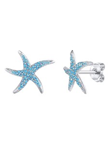 Silvego Stříbrné náušnice mořské hvězdice Astra s modrými Brilliance Zirconia