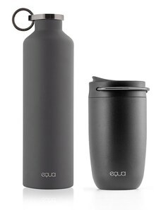 EQUA DUO Sada 2 EQUA produktů Cup Black 300 ml termohrnek z nerezové oceli + Classy Dark Grey 680 ml ekologická termo lahev na pití z nerezové oceli