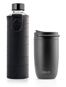 EQUA DUO Sada 2 EQUA produktů Cup Black 300 ml termohrnek z nerezové oceli + Mismatch Graphite 750 ml ekologická skleněná lahev s obalem z umělé kůže