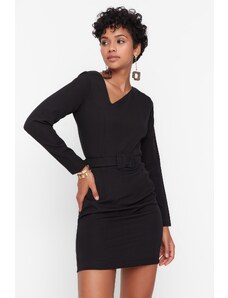 Trendyol Black Belted Woven Asymmetric Collar Woven Dress